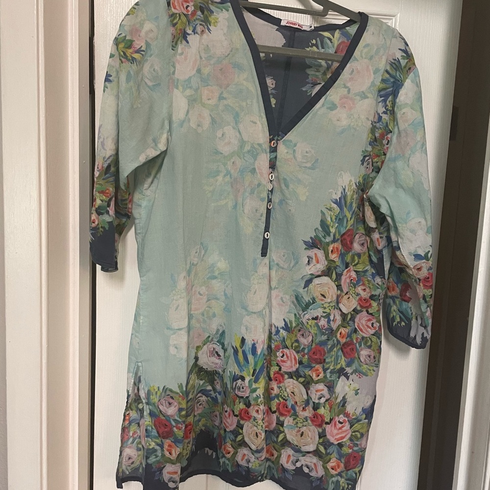 Johnny Was floral swimsuit coverup or wear as a tunic with white jeans